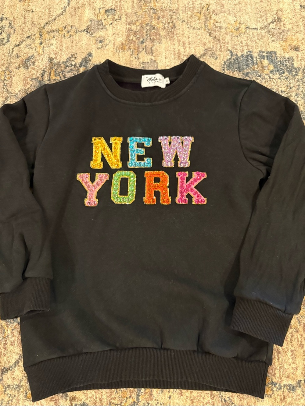Lola and The Boys Black Sweatshirt with Colorful New York Gem appliqués SZ 12